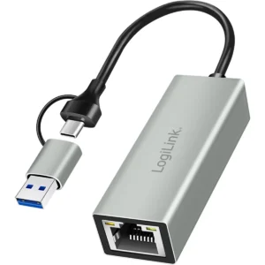 Logilink UA0238B - Adaptador rede Ethernet USB-A/C 3.2 - RJ45 10/100/1000Mbps