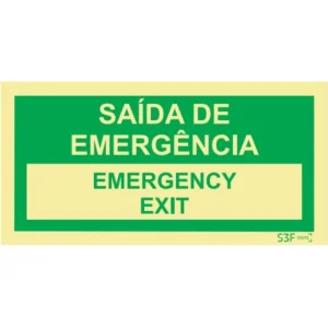 Placa de sinalização fotoluminescente p/ saída de emergência (2 Línguas) - 200x100mm