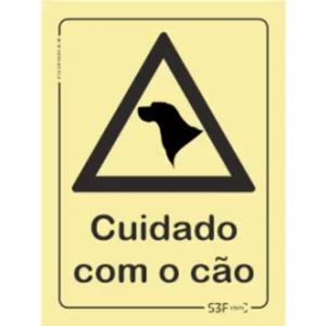 Placa de sinalização fotoluminescente ''Cuidado com o cão'' - 300x400mm