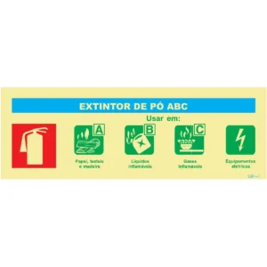 Placa de sinalização fotoluminescente ''Extintor de pó ABC'' - 240x85mm