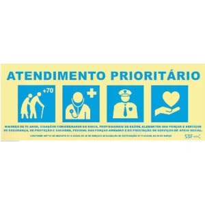Placa de sinalização fotoluminescente ''Atendimento Prioritário'' (p/ profissionais) - 200x100mm