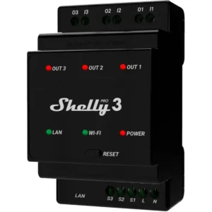 Shelly Pro 3 - Módulo para calha DIN c/ 3 relés para automação WiFi/BT/LAN - 110/240VAC 3x16A