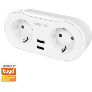 Logilink SH0102 - Tomada Schuko dupla c/ 2xUSB-A 2.4A compatível c/ Tuya