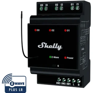 Shelly Wave Pro 3 LR - Módulo para calha DIN c/ 3 relés para automação Z-Wave Plus/ZWLR - 110/240VAC 3x16A