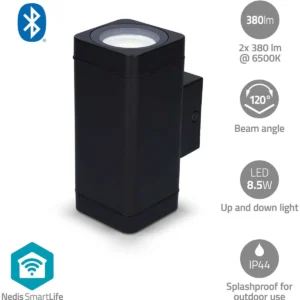 Nedis BTLOW05RGBW - Luminária LED Bluetooth de parede exterior 230V 8.5W 760lm RGB+W CCT (compatível c/ Tuya) IP65