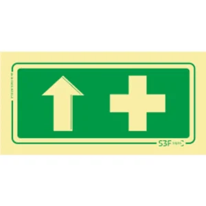 Placa de sinalização fotoluminescente de primeiros socorros (seta cima) - 200x100mm
