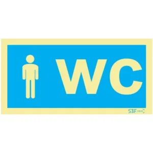 Placa de sinalização fotoluminescente ''WC masculino'' - 200x100mm