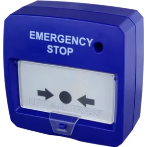 Botoneira de alarme de incêndio (Emergency STOP) rearmável - azul - DMTech D9000-MCP-B