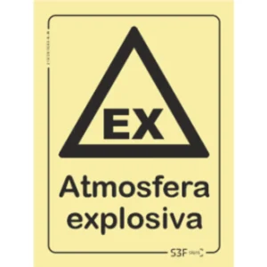 Placa de sinalização fotoluminescente ''Atmosfera Explosiva'' - 150x200mm