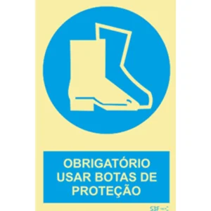 Placa de sinalização fotoluminescente ''Obrigatório usar Botas de Proteção'' - 150x200mm