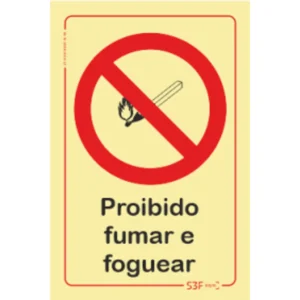 Placa de sinalização fotoluminescente ''Proibido fumar e foguear'' - 150x200mm