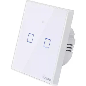 Sonoff T2EU2C-TX - Interruptor (2 Gang) T2 Smart WiFi+RF touch em vidro de encastrar - Branco Neve