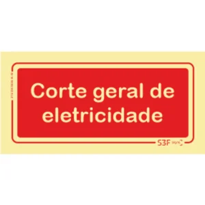 Placa de sinalização fotoluminescente ''Corte Geral de Eletricidade'' - 200x100mm