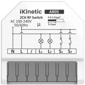 iKinetic AR05-MW - Relé inteligente 2CH Wi-Fi com Matter e contacto seco - 100-240V 10A