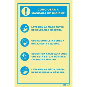 Placa de sinalização PVC ''Como usar a máscara de higiene'' - 150x200mm
