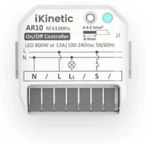 VKR10-B - Controlador inteligente WiFi/RF sem fio 1 canal 230VAC 800W p/ botões cinéticos (compatível c/ Tuya)