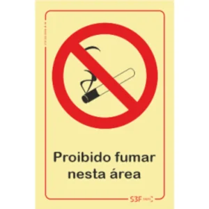 Placa de sinalização fotoluminescente ''Proibido fumar nesta área'' - 300x400mm