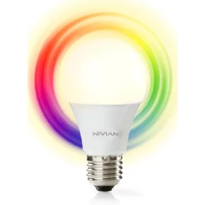 Nivian Smart - Lâmpada LED Smart WiFi E27 RGB+W (3000k) 8W 800lm (compatível c/ Tuya)