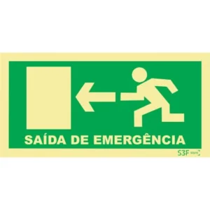 Placa de sinalização fotoluminescente p/ saída de emergência ''Esquerda'' - 200x100mm