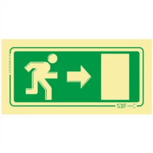 Placa de sinalização fotoluminescente p/ saída de emergência ''Direita'' - 200x100mm