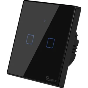 Sonoff T3EU2C-TX - Interruptor duplo (2 Gang) Smart Wifi+RF touch em vidro de encastrar - Preto