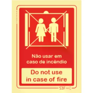 Placa de sinalização fotoluminescente ''Não usar em caso de incêndio'' - 100x150mm