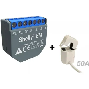 Shelly EM-50A - Módulo medidor de consumo duplo para automação Wifi + Núcleo 50A