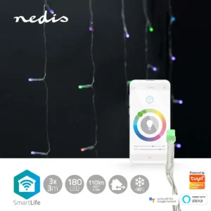 Nedis WIFILXC01C180 - Luzes de Natal LED (cortina) Smart WiFi - 180 LEDs RGB - IP65 - 3m x 3m