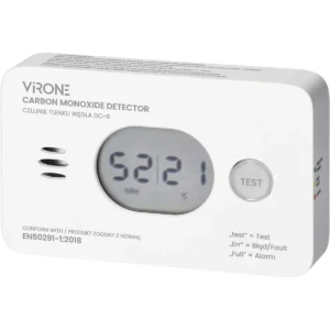 Virone - Detetor autónomo de Monóxido de Carbono (CO) + Temperatura e Humidade c/ ecrã LCD – (2x AA)