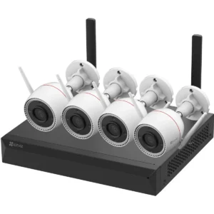 Ezviz H3c 2K⁺ NVR Kit - Kit de videovigilância IP (NVR 8CH) c/ 4 câmaras WiFi Bullet 4Mpx p/ exterior (sem disco)