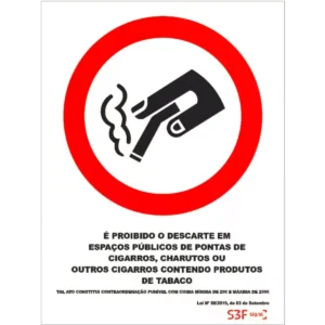Placa de sinalização PVC ''Proibido o descarte em espaço públicos de pontas de cigarros'' - 150x100m