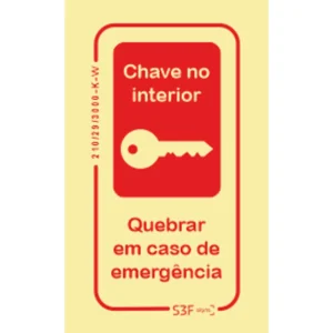 Placa de sinalização fotoluminescente ''Chave - Quebrar em caso Emergência'' - 100x150mm