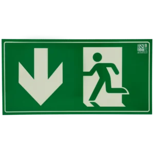 Placa de saída de emergência para baixo