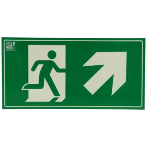 Placa de saída de emergência à direita, para cima