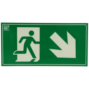 Placa de saída de emergência à direita, para baixo