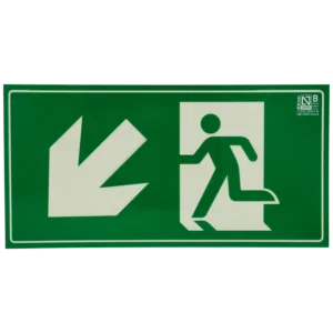 Placa de saída de emergência à esquerda, para baixo