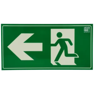 Placa de saída de emergência à esquerda