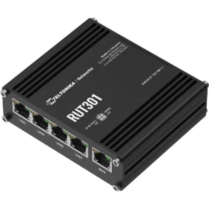 TELTONIKA Networks RUT301 - Router industrial Ethernet 10/100 c/ 5 portas, I/O digital, Firewall e suporte de VPN