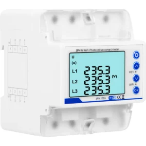Relé Inteligente Wi-Fi p/ calha DIN c/ display e medição de energia Trifásico 100A (Compat. c/ Tuya)