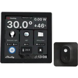 Shelly Wall Display + BLU H&T - Ecrã Touch 4'' de parede p/ controlo centralizado + Sensor de Temperatura e Humidade - Preto