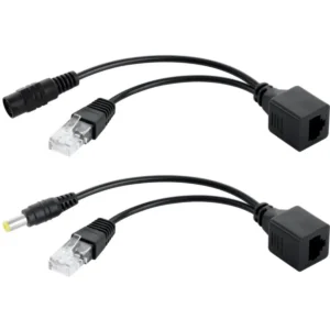 Conjunto de Adaptador PoE Passivo (Power over Ethernet) RJ45 - Ficha DC 5.5x2.1mm - preto