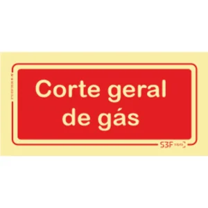 Placa de sinalização fotoluminescente ''Corte geral de gás'' - 200x100mm