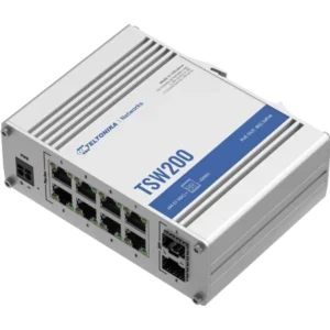 TELTONIKA Networks TSW200 - Switch 8P (8PoE+) Industrial Gigabit 10/100/1000Mbps + 2 SFP para calha DIN