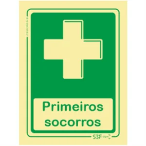 Placa de sinalização fotoluminescente de primeiros socorros - 150x200mm