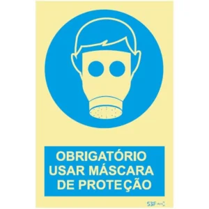 Placa de sinalização fotoluminescente ''Obrigatório usar máscara de proteção'' - 150x200mm