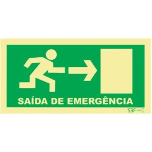 Placa de sinalização fotoluminescente p/ saída de emergência ''Direita'' - 300x150mm