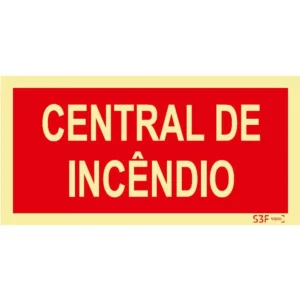 Placa de sinalização fotoluminescente ''Central de incêndio'' - 200x100mm