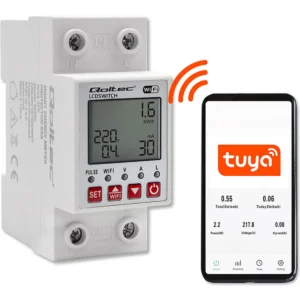 Qoltec 50990 - Relé Inteligente Wi-Fi p/ calha DIN c/ display e medição de energia 63A (Compatível com Tuya)