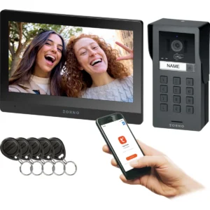 Orno GADI - Kit Videoporteiro inteligente WiFi (compatível c/ Tuya) 2 Fios c/ monitor 10'' + leitor RFID + código