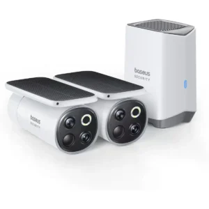 Baseus Security S1 Pro 2-Cam Kit - Kit de videovigilância c/ 2 câmaras IP (Wi-Fi) Dual 3K solares p/ exterior + HomeStation H1
